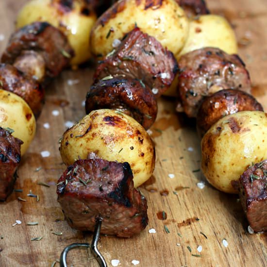 Steak, Potato & Mushroom Kabobs
