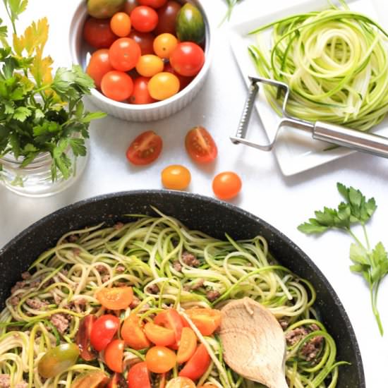 Zoodles with Minced Meat & Tomatoes