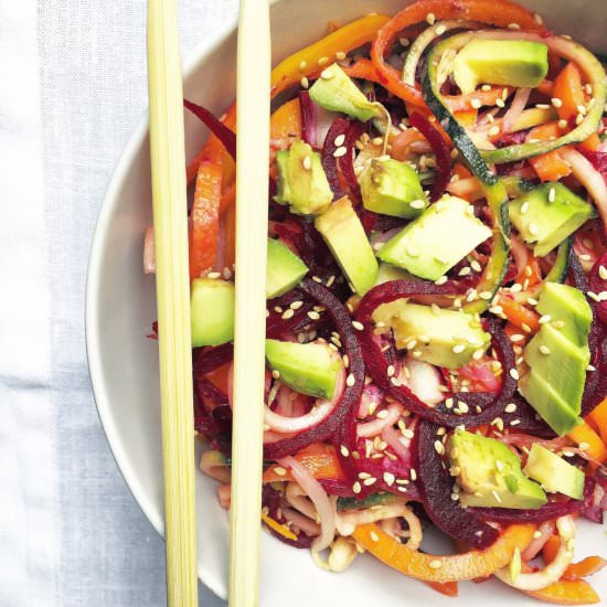 Asian Rainbow Veggie Noodles Salad