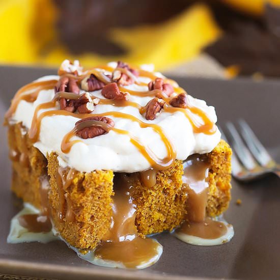 Pumpkin Caramel Poke Cake