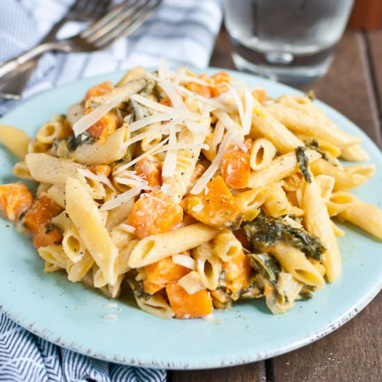 Creamy Sweet Potato and Kale Pasta