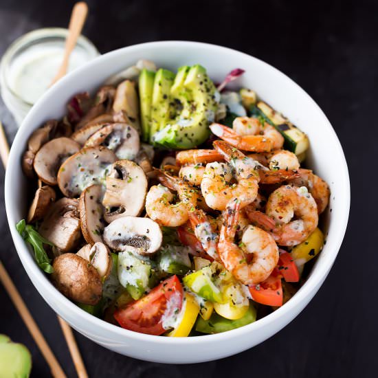 Quinoa Base Veggie Shrimp Bowl