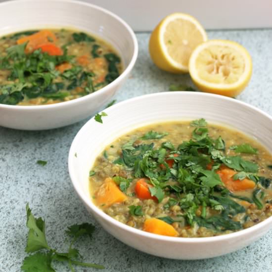 Mung Bean, Squash and Spinach Soup