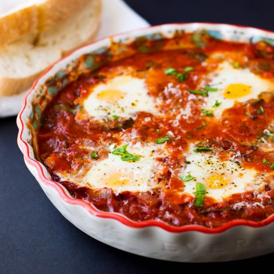 Spicy Baked Eggs with Spinach