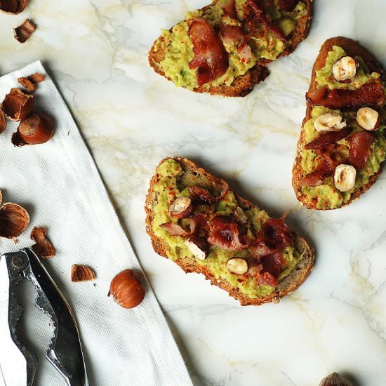 Avocado Toast, Bacon and Hazelnut