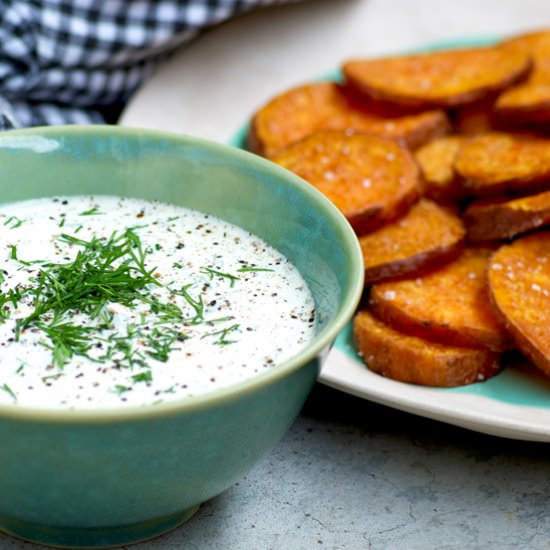 Sweet Potato Chips with Dill Dip!