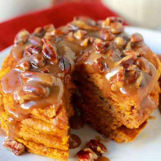 Pumpkin Pancakes with Praline Syrup