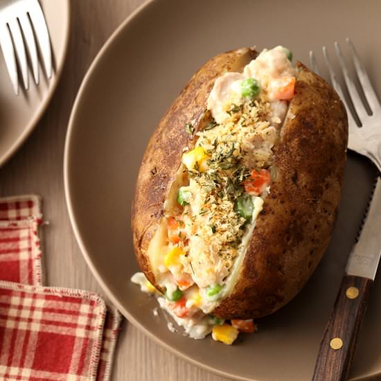 Chicken Pot Pie Baked Potatoes