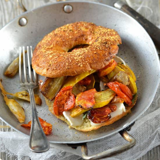 Vegetables and Goat Cheese Bagel
