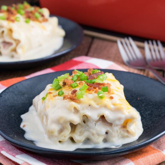 Chicken, Bacon, and Alfredo Lasagna Rolls