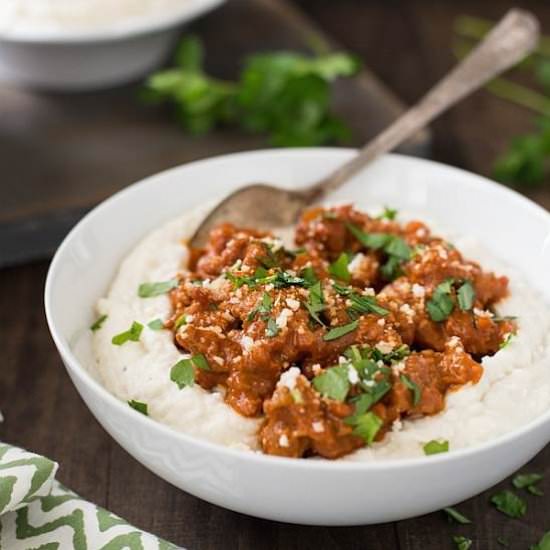 Parmesan Mash with Sausage Ragu