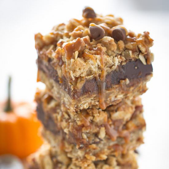 Pumpkin Caramel Chocolate Oatmeal Bars