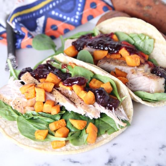 Sweet Potato Cranberry Pork Tacos