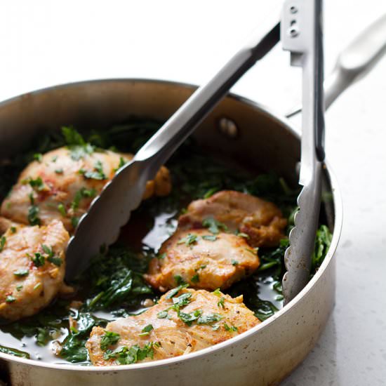 Rum Braised Chicken with Spinach