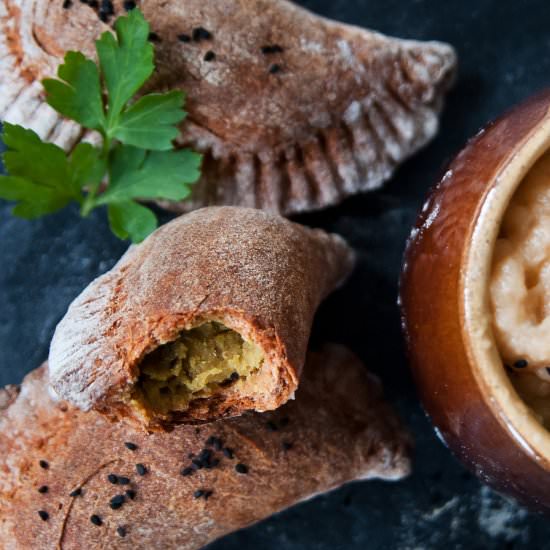 Baked dumplings with lentils