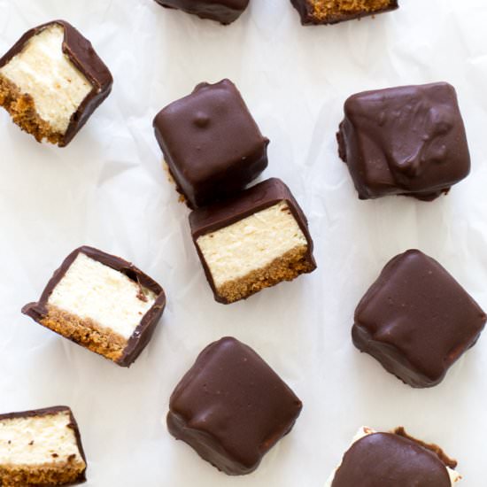 Chocolate Covered Cheesecake Bites