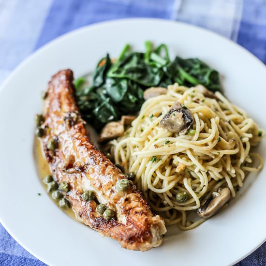 Fish Piccatta with Thin Pasta