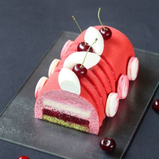 Lychee, Cherry, and Pistachio Yule Log