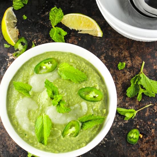 Vegan Serrano Pepper and Sweet Pea Soup