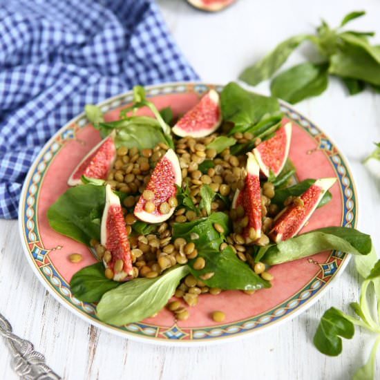 Mache Salad with Lentils and Figs