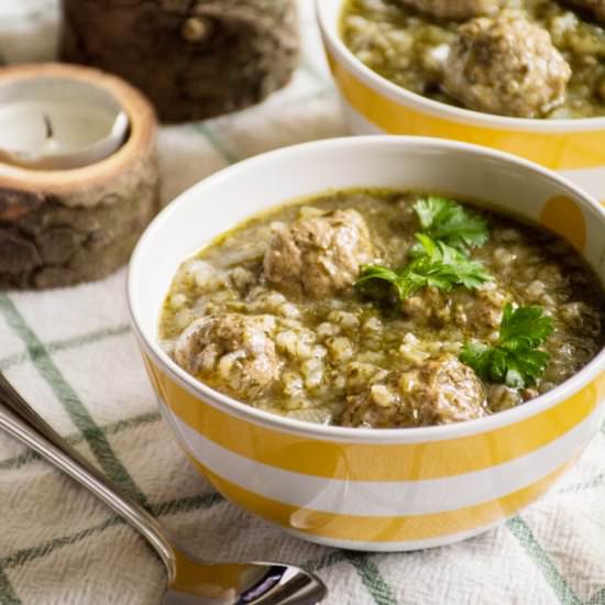 Chervil Soup with Meatballs