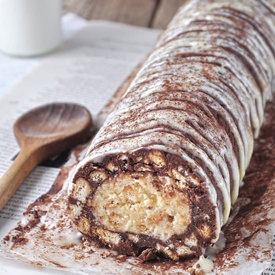 white & dark chocolate fridge cake
