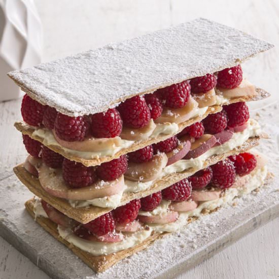 Mille-feuille of peach & raspberry