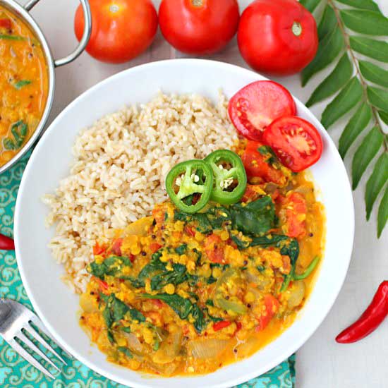 Vegan Lentil, Spinach, and Tomato Curry