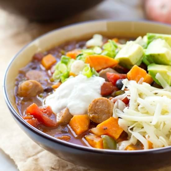 Crockpot Sweet Potato Sausage Chili
