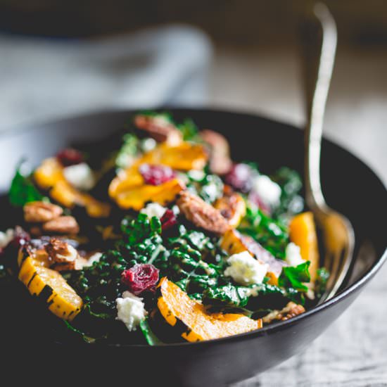 Kale Salad with Roasted Delicata Squash