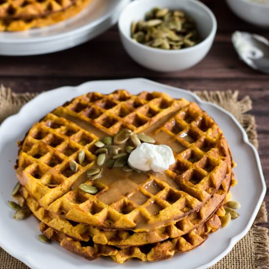 Pumpkin Waffles with Cajeta Sauce