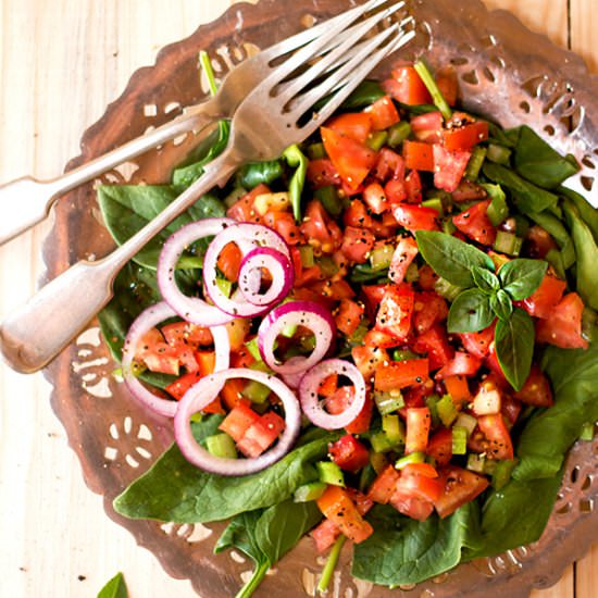 Celery, Tomato and Spinach Salad