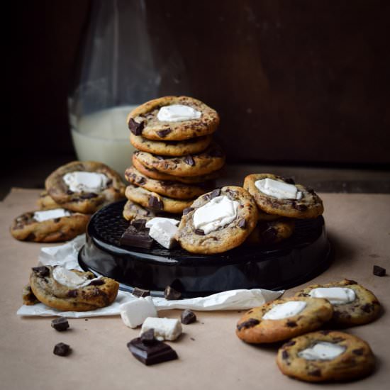 Caramel Fluffernutter Chocolate Chip Cookies