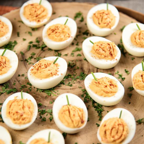 Roasted Red Pepper Deviled Eggs