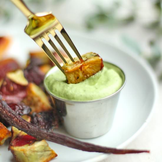 Roasted Veggies & Green Goddess Dip