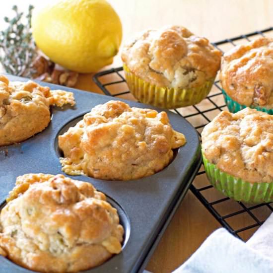 Lemon, olive and walnut muffins