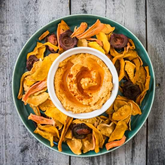 Baked Veggie Chips w/ Hummus