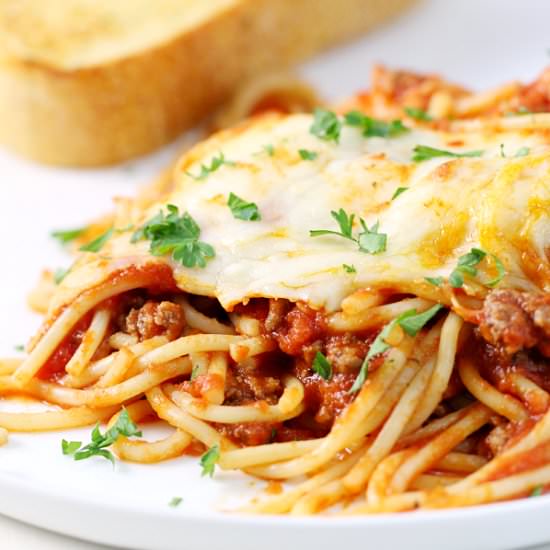 Cheesy Baked Spaghetti
