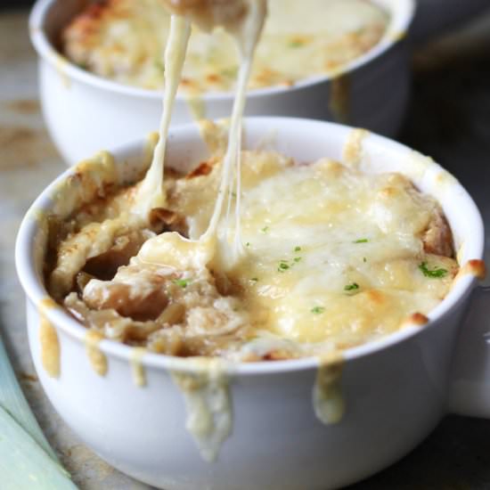 three onion french onion soup