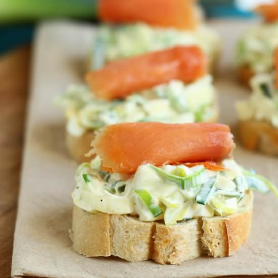 Leek Salad with Salmon on Baquette