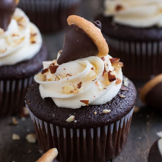 Chocolate Almond Acorn Cupcakes