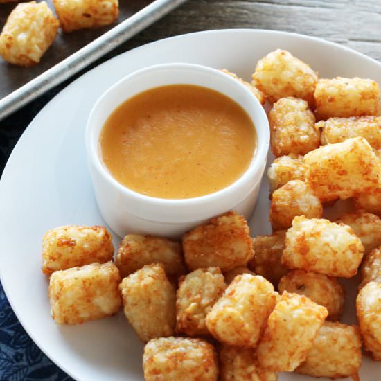 Korean Tots with Spicy Cheese Sauce