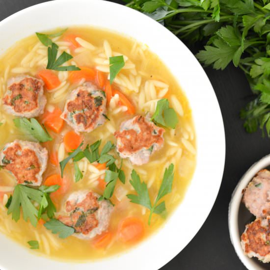 Lemon Orzo Soup w/ Turkey Meatballs
