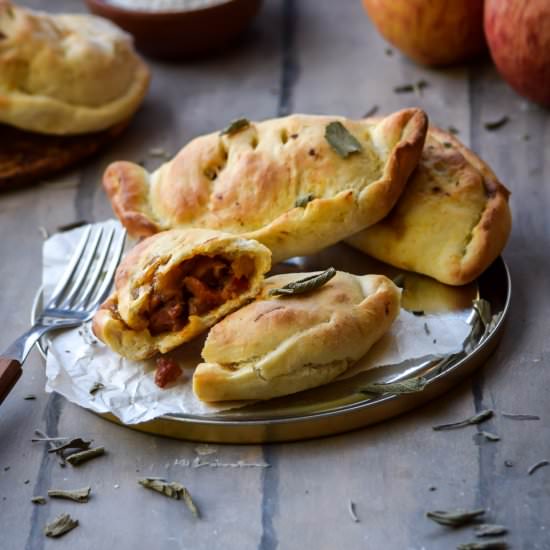 Mini Cheesy Apple, Pumpkin & Chorizo Calzones