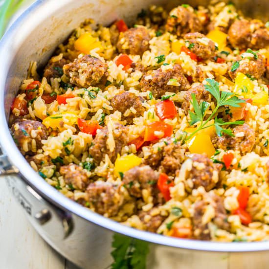 One-Skillet Sausage, Peppers & Rice
