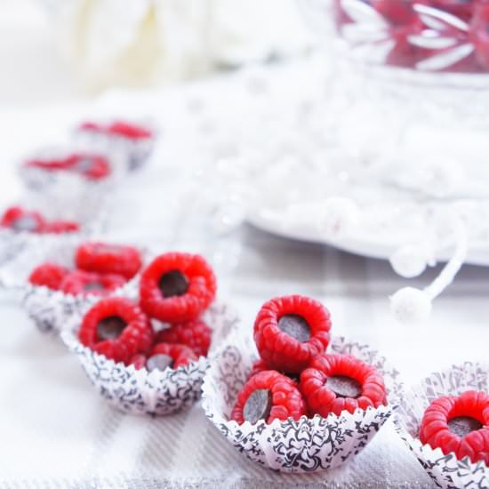 Dark Chocolate Stuffed Raspberries