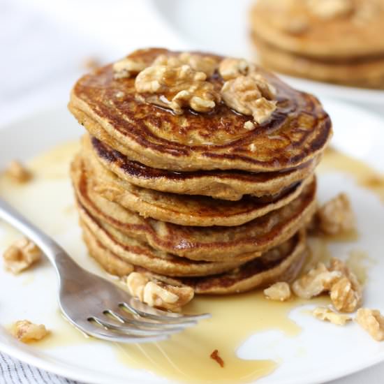 Dairy-Free Pumpkin Walnut Pancakes