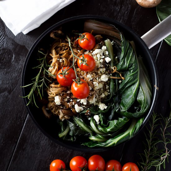 Spinach, Champignon and Garlic Pasta