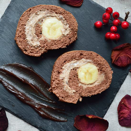 Chocolate Roll Cake with Banana