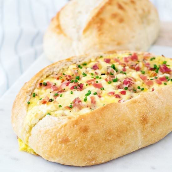 Baked Egg Boats with Leeks & Chevre